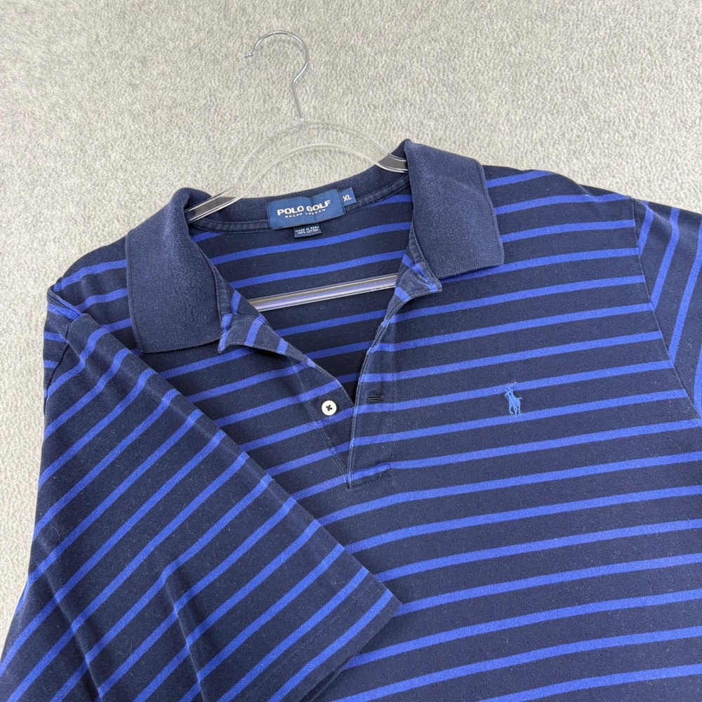 Polo Golf Ralph Lauren Polo Shirt Mens XL Blue Striped Pique Cotton Short Slv